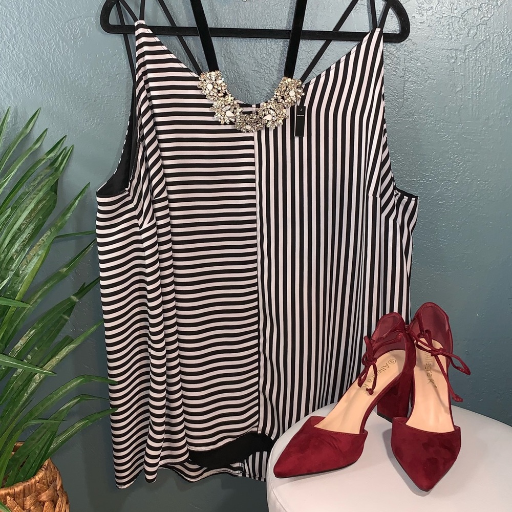 Cato Striped Illusion Sleeveless Top